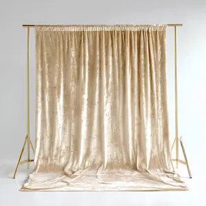Beige Crushed Velvet Backdrop Curtain – 5ft x 12ft Event Drape with Rod Pocket, Privacy Panel for Photo Booths & Events