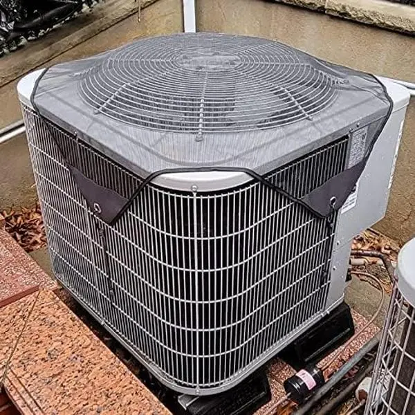 Outdoor AC Unit Cover, Polyester Mesh Fabric Debris Shield with detachable waterproof top, Adjustable Buckle Strap & Metal Hooks, Weather‑Resistant All‑Season Home Care Accessory, Snug Fit for External Backyard AC Units