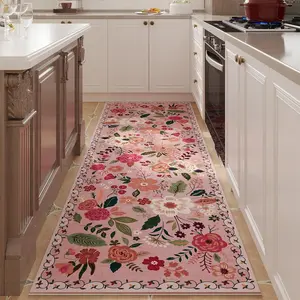 Flower Print Kitchen Runner Rug, 1 Count Non-slip Soft Floor Mat, Runner Carpets, Decorative Carpet for Home Kitchen Living Room Bedroom, Large Rugs, Floral Pattern Rug