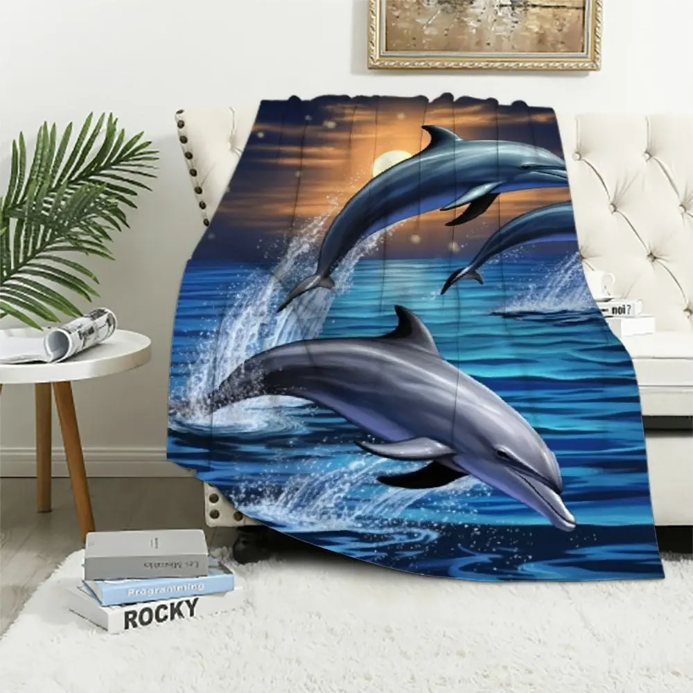 Dolphin Blanket for Bed, Dolphin Throw Blanket for Women, Men and Kids - Super Soft Plush Dolphin Blanket Throw - Queen Size BlanketFather's Day Thanksgiving Halloween Valentine's Day Holiday Gifts