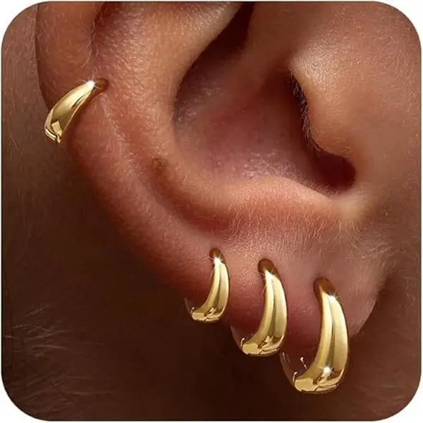 Freekiss 4 Pairs Chunky Small Huggie Hoop Earrings for Women - Dainty Hypoallergenic Lightweight Stack Earring Sets for Multiple Piercing Trendy Jewelry For Summer homeessentials