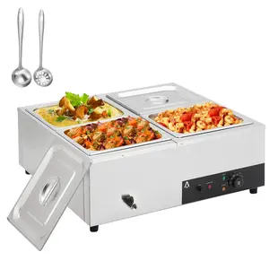 【GARVEE】4-Pan Food Warmer with 1500W Electric Steam Table - 4 x 12QT Capacity, Adjustable Temp Control 86-185°F, Commercial Food Warmer Durable Stainless Steel, Ideal for Catering and Restaurants