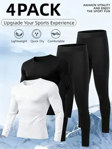 4-Piece Men's Sportswear Set Loungewear Pajamas Casual Crew Neck Solid Color Top Quick-Dry Breathable Sweat-Wicking Highly Elastic Slim Fit American Style for Fitness Home Workouts Menswear Nightwear