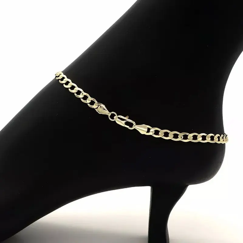 MaxBling81 Women's 5mm 10" 14K Stamped Brass Cuban Link Gold-Plated Anklet - Bold Statement, Alternative Fashion, Bohemian, Aesthetic Chain Jewelry Accessory Costume Jewelry, Bohemian Anklet, Chain Jewelry Anklets