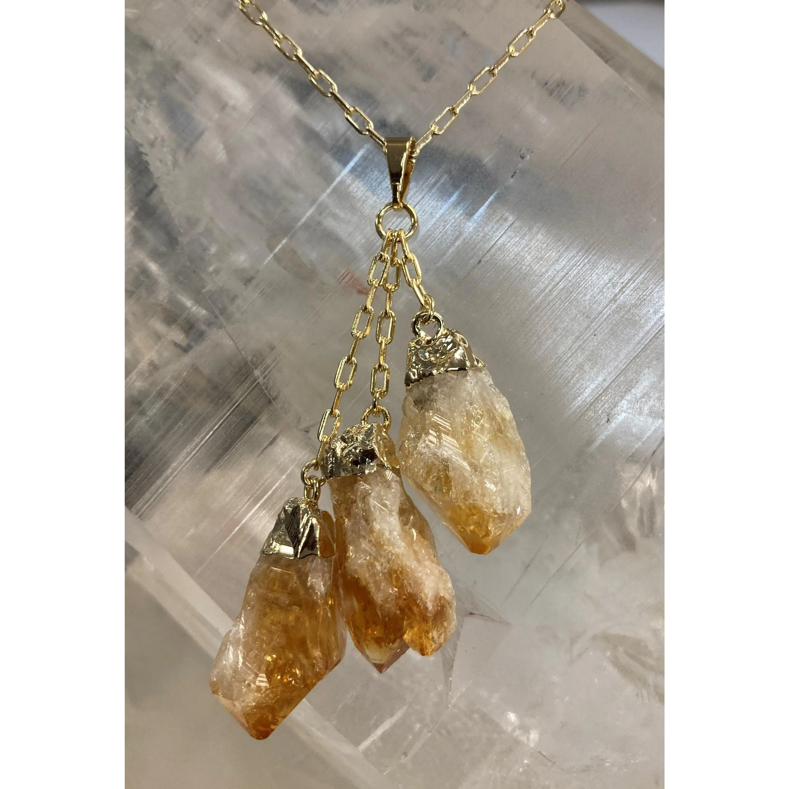 Natural 3-Point Citrine Tassel Necklace