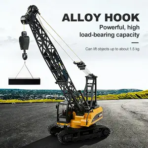 Huina 1572 Remote Control Construction Crane 1/14 Scale 15 Channel 2.4GHz RC Crawler Crane Die-Cast Alloy Engineering Vehicle RTR Kids Toy Gift