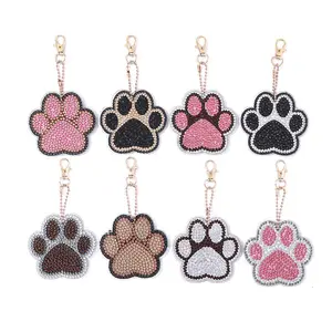 Cartoon Paw Shaped Artificial Diamond Art Pendants, 8 Counts/set DIY Handmade Double-sided Keychain Decorations