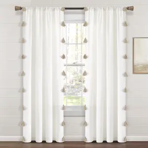 Lush Decor Boho Faux Linen Texture Tassel Single Window Curtain Panel - Sold Individually - 84x52 Inches Room Decor Blinds Shutter Blinds with 5 Tassel Colors