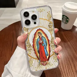 Virgin Mary Pattern Magnetic Clear Compatible with MagSafe Shockproof Protective Phone Case for iPhone 17 16 15 14 13 12 11 Pro Max X XS Air Plus 17e Guadalupe Maria