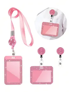 Lanyard with ID card holder, ID card storage case, anti-loss lanyard, Badge reel, student ID card holder, self-service restaurant card storage, sliding cover style, double card slots, bus card holder, bank card holder
