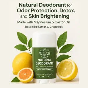 Natural Deodorant with Castor Oil & Magnesium Aluminum-Free Odor Protection Skin Brightening Scent Grapefruit Lemon 2.5oz - Blend