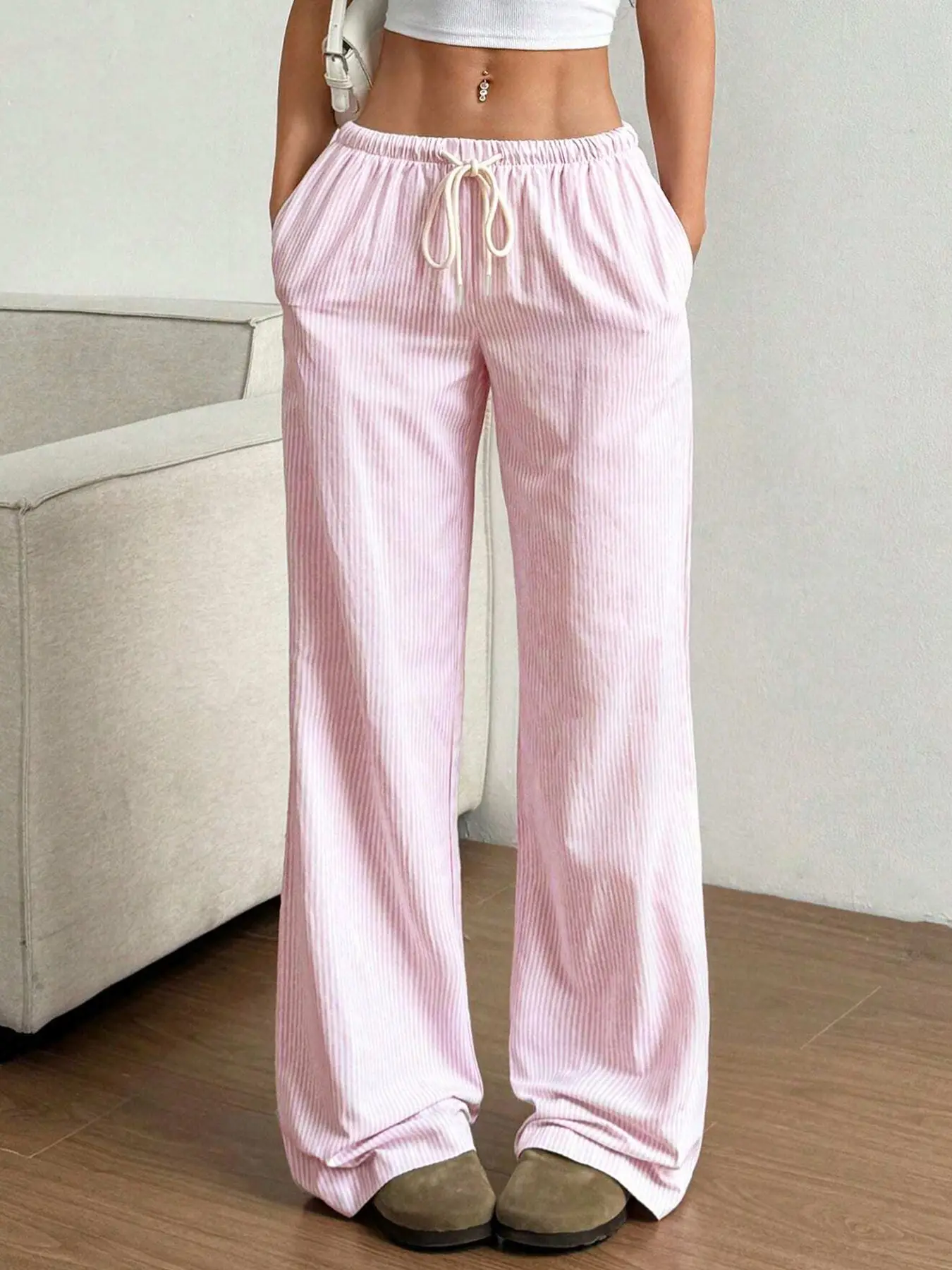 Women's Casual Long Pants, Light Sweatpants, Loose, Baggy, Drawstring Adjustable, Striped, Daily Outdoor Simple Comfort Trendy City Youth Travel High-End Vintage