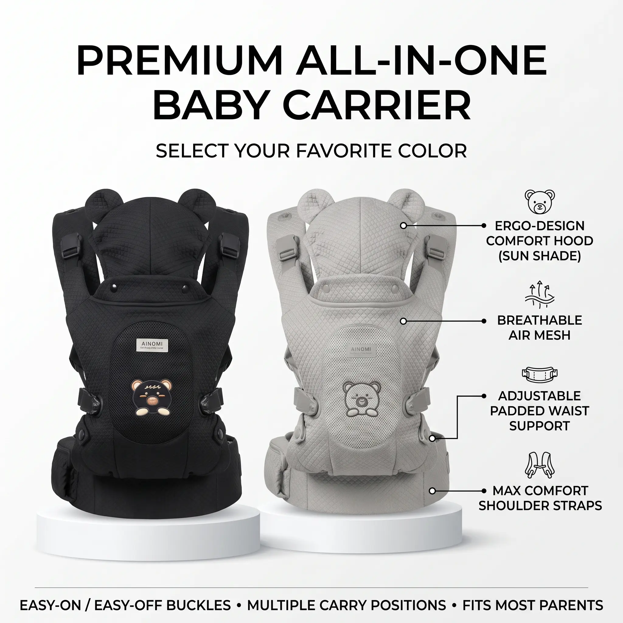 Unisex Purehug 6-in-1 Ergonomic Polyester Breathable Carrier - Adjustable Multi-Carry Backpack-Sling, Foldable, CPSIA-Safe, 5-10kg (7-44lbs) Infants/Toddlers, Soft Pads, Lumbar Support, Lightweight, Easy to Wear, Hands-Free Parenting Essential