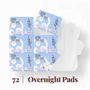 RPE Life Overnight Pads with Wings - 100% Organic Cotton - Ultra Thin, Soft and Absorbent, Heavy Flow, Maxi Pads, Leak-Proof Protection, Large Value Pack