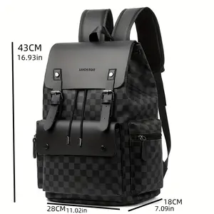 Men's Checkered Backpack - Large Capacity Laptop Bag with Adjustable Padded Straps, Multiple Compartments & Zipper Closure for Commuting, Office, Business Travel, Laptop Storage Bag |       Stylish Men's Backpack |       Professional Look Bag