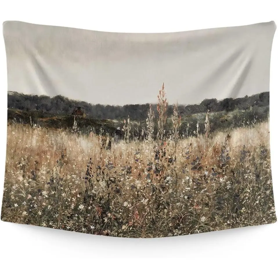 Wildflowers Field Tapestry,Antique Wildflower Country Farmhouse Tapestry,Vintage Art Decor Rustic Aesthetic Tapestry Wall Hanging for Living Room Bedroom Dorm,51x59 Inches