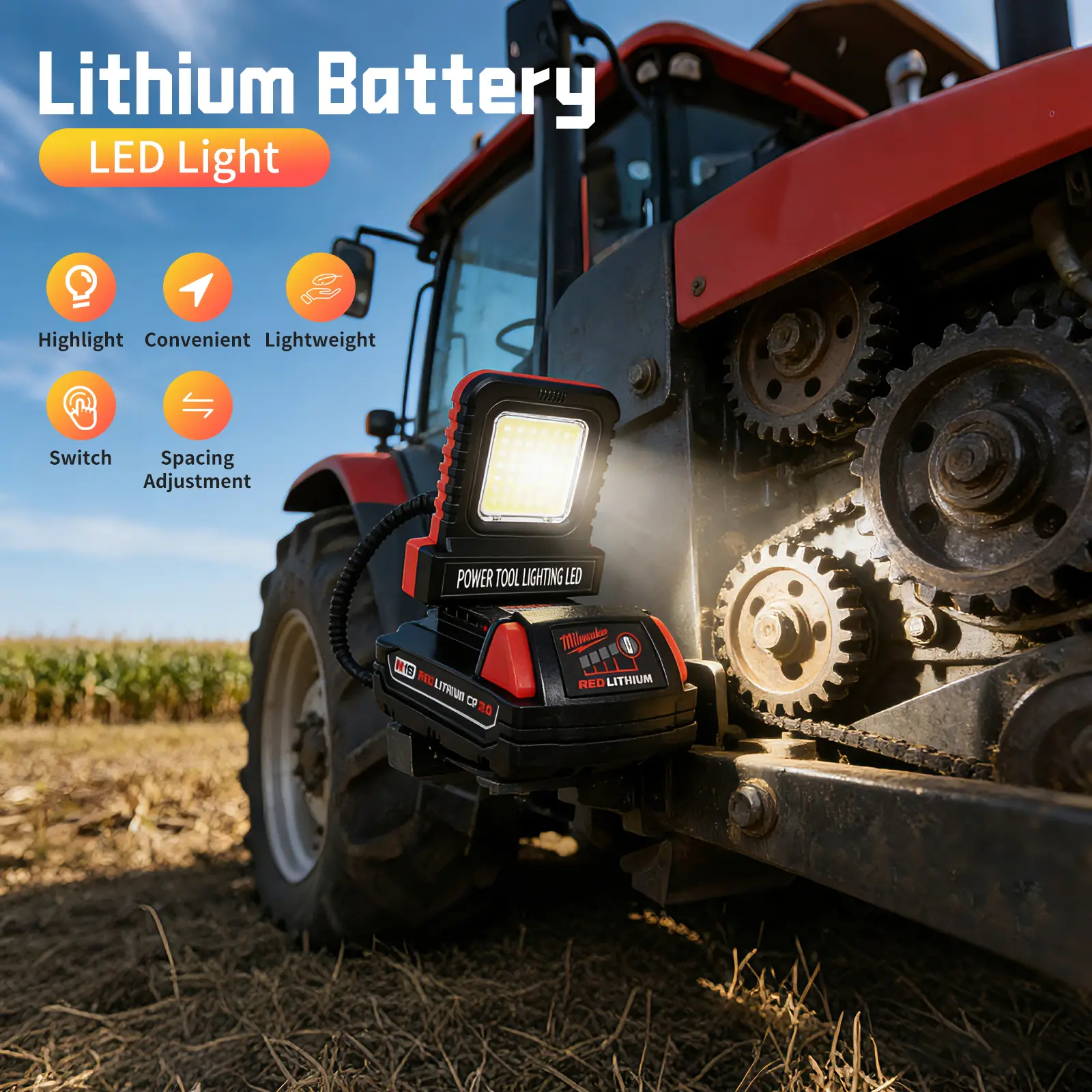 5W Portable LED Work Light for Milwaukee M18 18V/20V Lithium Battery, 2000LM 47-Core Matrix LED, Adjustable Angle, Magnetic Base, Aluminium Body, Drop-Resistant Housing, 1-Touch Switch, Plug-and-Play Design, Portable Lamps for Auto Repair, Emergencies