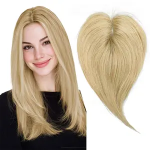 Platinum Blonde Real Human Hair Bangs Topper – Volumizing High Root Lift Cover Gray Lightweight Invisible Natural Look Top Piece for Women