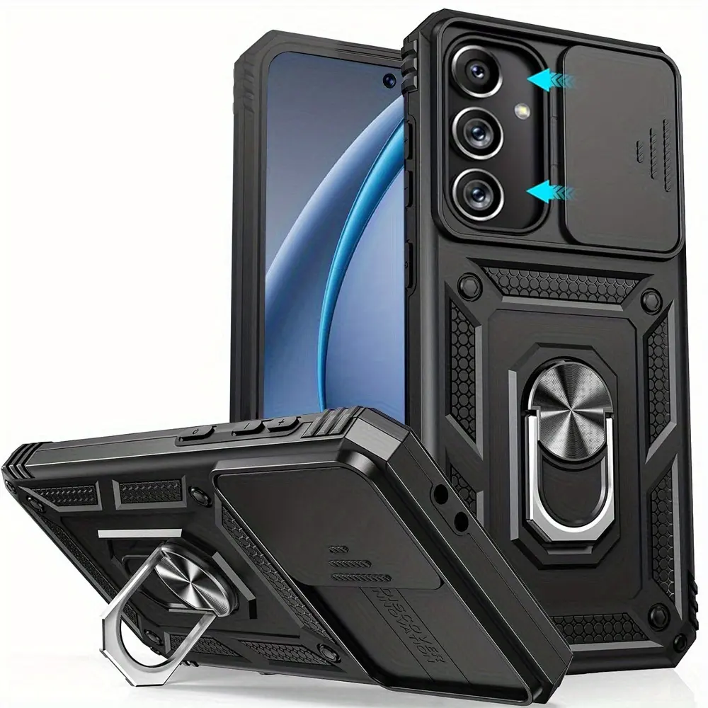 Iron Metal Smartphone Cellphone Casing, 360° Rotating Magnetic Ring Stand, Heavy-Duty Anti-Fall Hard Shell for Device Protection, Compatible with iPhone 17/16/15/14/13/12/11 Pro Max, Samsung Galaxy S21-S26 Plus Ultra FE/A35/A36, MOTORAZR 40/50/60