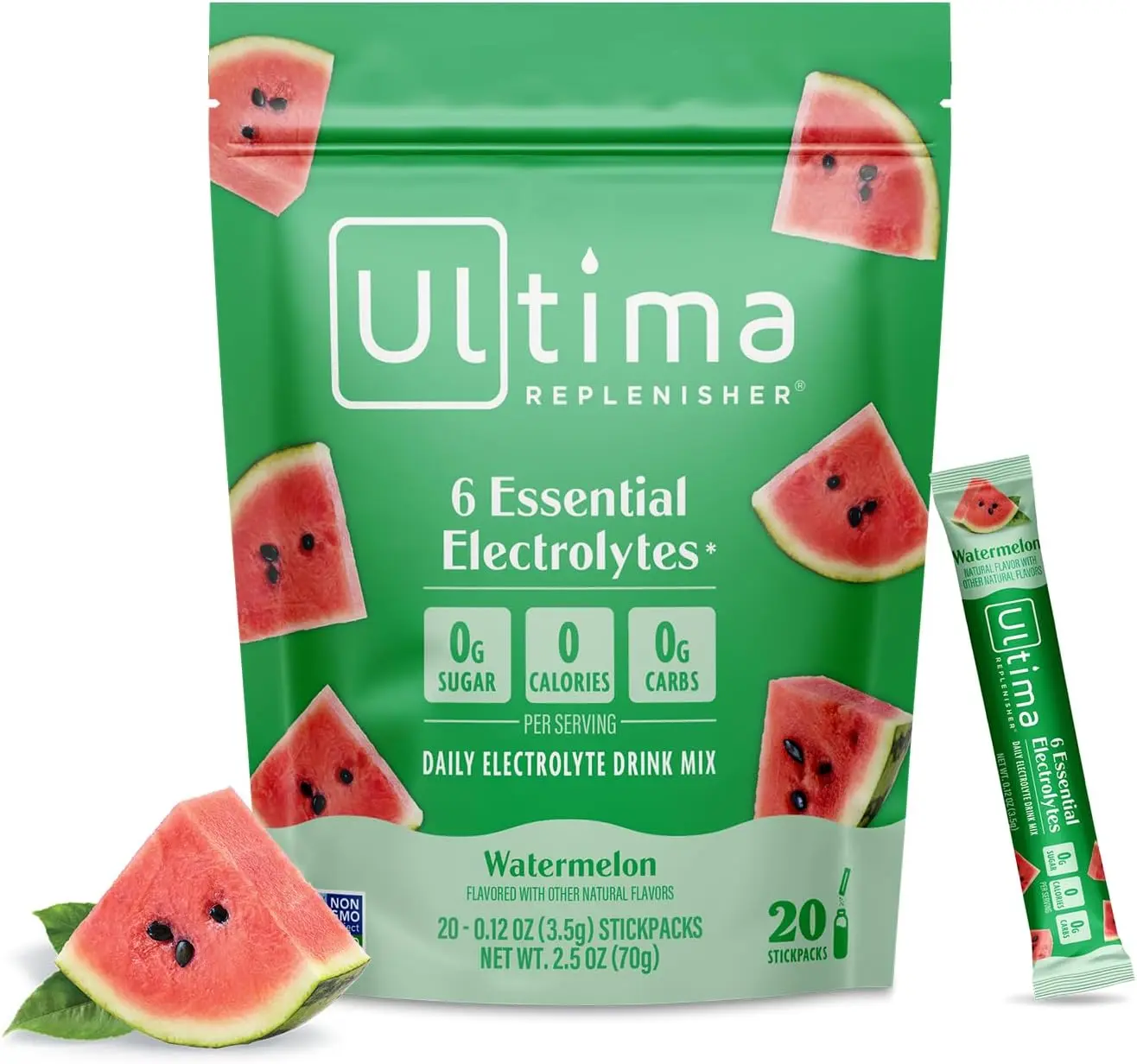 Ultima Replenisher Daily Electrolyte Powder – 20 Stickpacks – Zero Sugar Hydration Packets with 6 Electrolytes and Minerals – Sugar Free, Plant Based & Keto Friendly​ Drink Mix