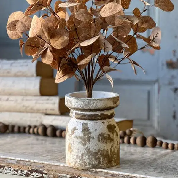 Whitwell Distressed Wood Holder 6 Inch, Rustic Farmhouse Vase, Floral Pick Holder, Candle Holder Decor