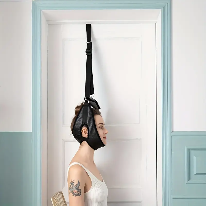 1 piece of cervical traction device-a powerful neck and shoulder relaxer with handle, suitable for pain relief, posture correction to solve neck and shoulder pain-black, adjustable support, durable design, ergonomic, long-term durability