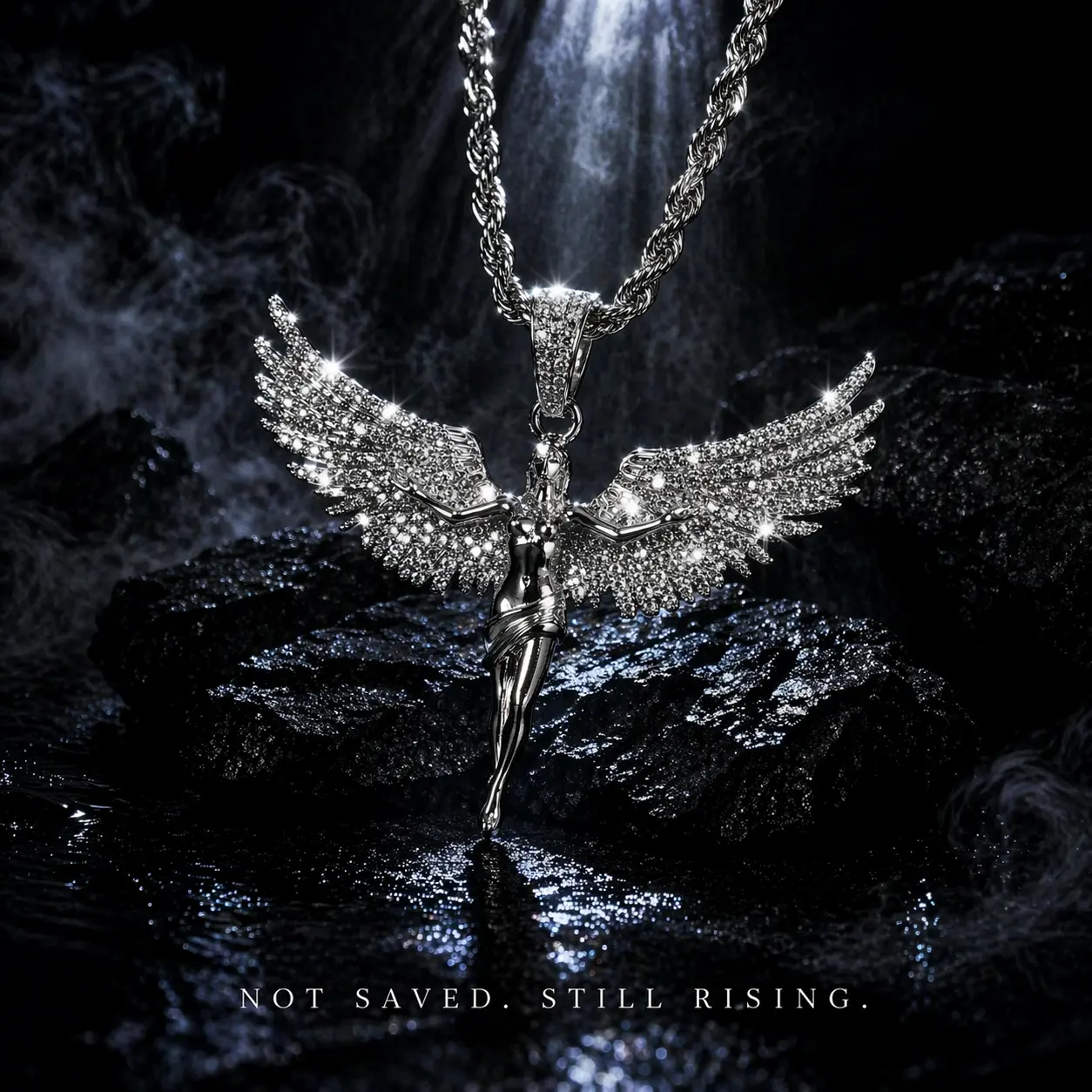 Unisex Iced Wing Fallen Angel Necklace, Costume Jewelry with Strong Detail, Daily Wear Hip-Hop Necklace, Hip-Hop Necklaces