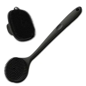 Bathing Accessories - Black Brush Set with Handle and Scrubbing Bristles Personal for Your Bathing Needs Recyclable Portable Silicone Bath Shower Power Scrubber Exfoliating Net Sponges Exfoliating Net Loofah Exfoliating Tool