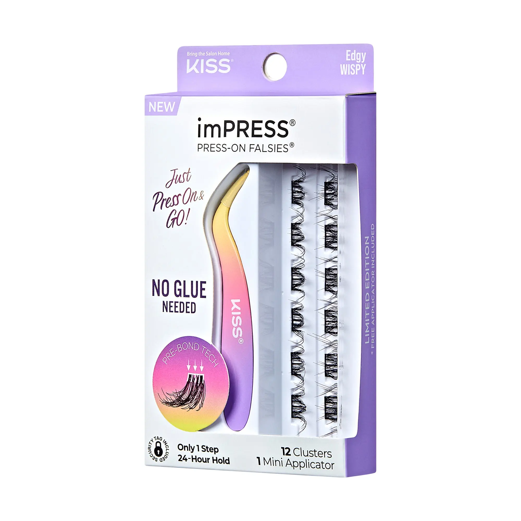 Impress Falsies Self Adhesive Eyelashes, 12 Lash Clusters + Applicator - Edgy