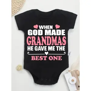 Cute Baby Bodysuit with When God Made Grandmas He Gave Me The Best One Print Soft Versatile Round Neck, Button Detail, Regular Fit, All Seasons Knitted Fabric Onesie for 0-12 Months