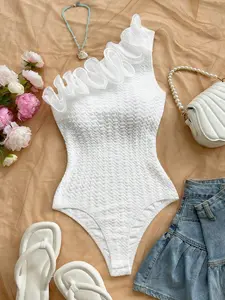 Summer Women's Fashion Casual Vacation Style 3D Embroidered One Shoulder Asymmetrical Slimming Jumpsuit, Feminine Stylish and Comfortable Overall Fit Womenswear