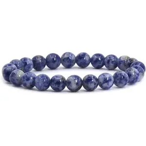 Natural Blue Spot Jasper Gemstone 8mm Round Beads Stretch Bracelet 7" Unisex
