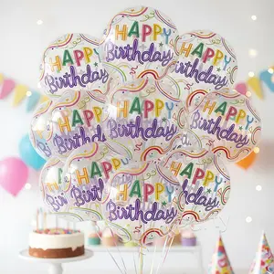 3pcs/5pcs 18 Inch Birthday Party Decorative Balloons, Transparent Printed Round Balloons with Happy Birthday Message, Perfect for Party Decorations, Balloon Set