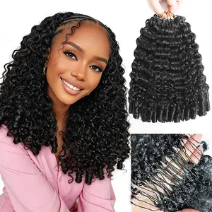Asakiss Hair Feather Crochet Human Hair Burmese Curly for Miracle Knots Boho Braids Knotless Water Wave Kinky Curly Feather Crochet Human Hair 4-5 Packs for Full Head Pre-Separated, 60g/Pack Time-Saving, lightweight Glueless Protective Styles