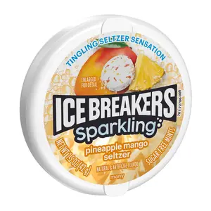 8x Ice Breakers Tin Sparkling Pineapple Mango Seltzer Chewing Gum - Fresh Breath Mints Sugar Free Snack Treat 1.5oz