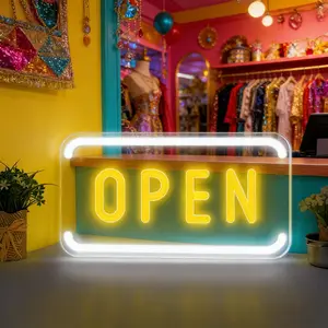 OPEN neon light, yellow and white two-color LED business atmosphere light, USB dimmable sign, suitable for shops, boutiques, cafes, bars, restaurants, shop windows, opening gifts, wall decoration, suitable for men's gifts