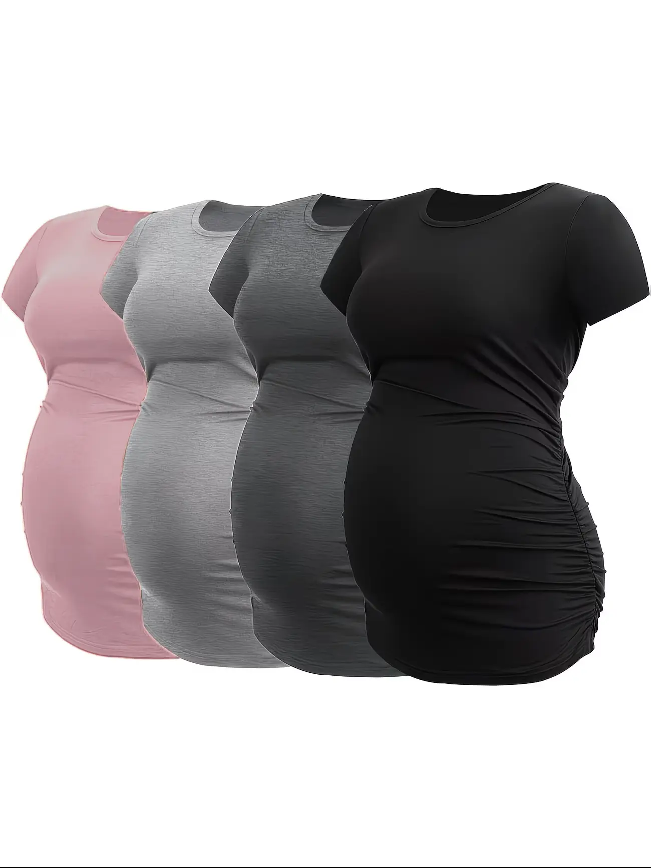 Cymebosilux 4-Pack Maternity Short Sleeve T-Shirts, Ruched Side Stretchy Pregnancy Tops for Daily Wear,summerwins summerwins