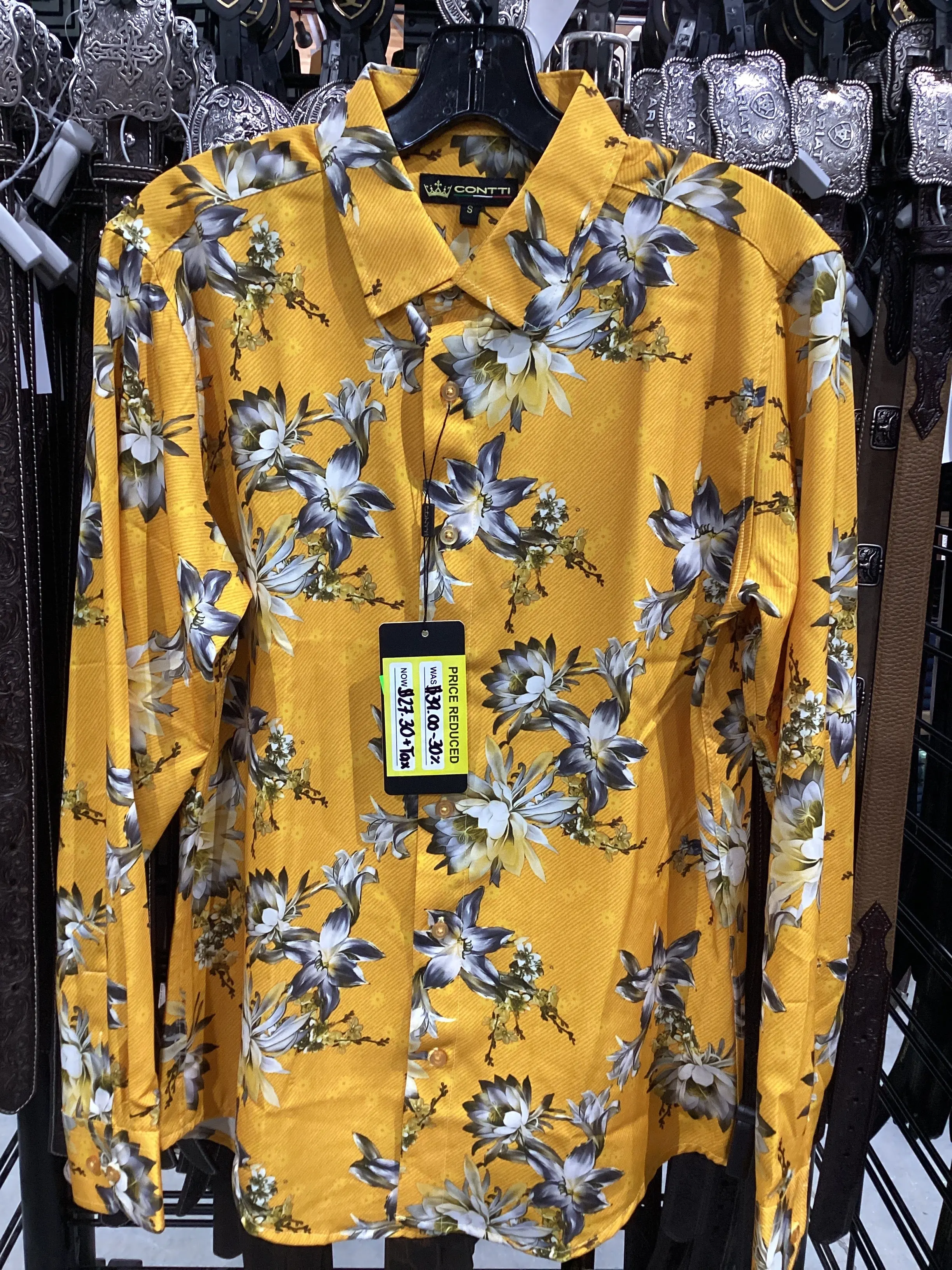 Contti Men's Floral Print Yellow Button Down Shirt - (FINAL SALE)