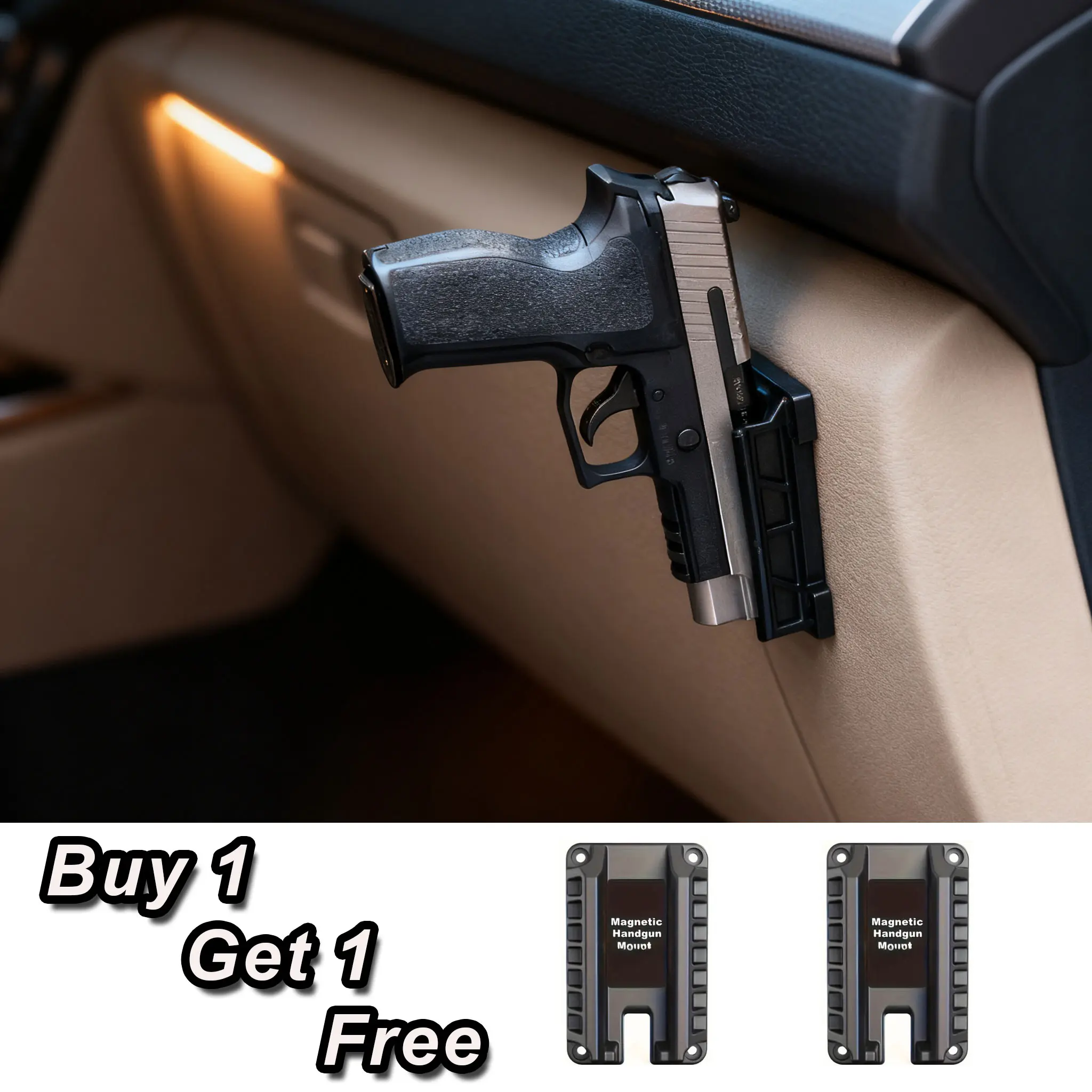 Buy one get one free Magnetic Gun Holder for Car, Universal Car Mount, Dashboard Mount Accessory, Car Mount Dashboard, Quick Draw Magnetic Pistol Holster, Adjustable Hidden Mount, Suitable for Multiple Scenarios