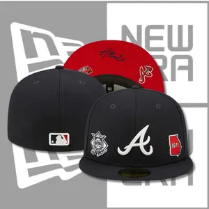 Trendy New Era Atlanta Braves 59FIFTY Fitted Cap – Black Flat Brim Baseball Hat with White Embroidered “A” Logo, Red Undervisor and Premium Side Patch Details