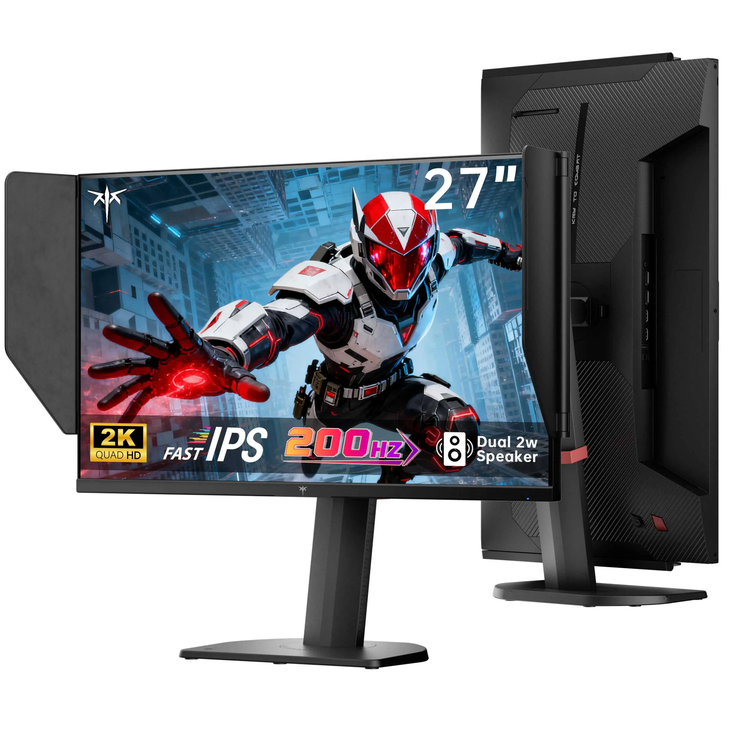 KTC 27" 2K 200Hz 27M1 Monitor, 2560x1440P OC 210Hz Fast IPS Gaming with Shielding Hood Dual 2W Speakers VESA Mount Tilt Swivel Pivot Height Adjustment 3-Year Warranty, Game Ready Monitor, Monitors For Gaming