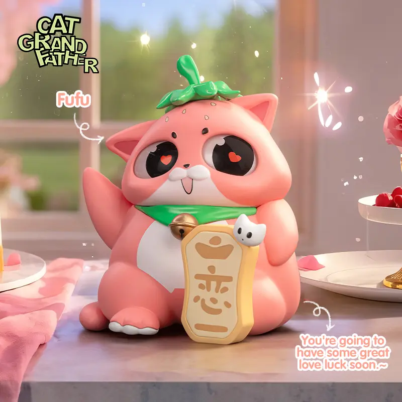 Yubi Cat Grandfather Cartoon Minifigure - Blessing Series Action Toy, Ornaments, Home Desktop Decor, Festival/Birthday Gift (Single Piece/Set, Single Box)
