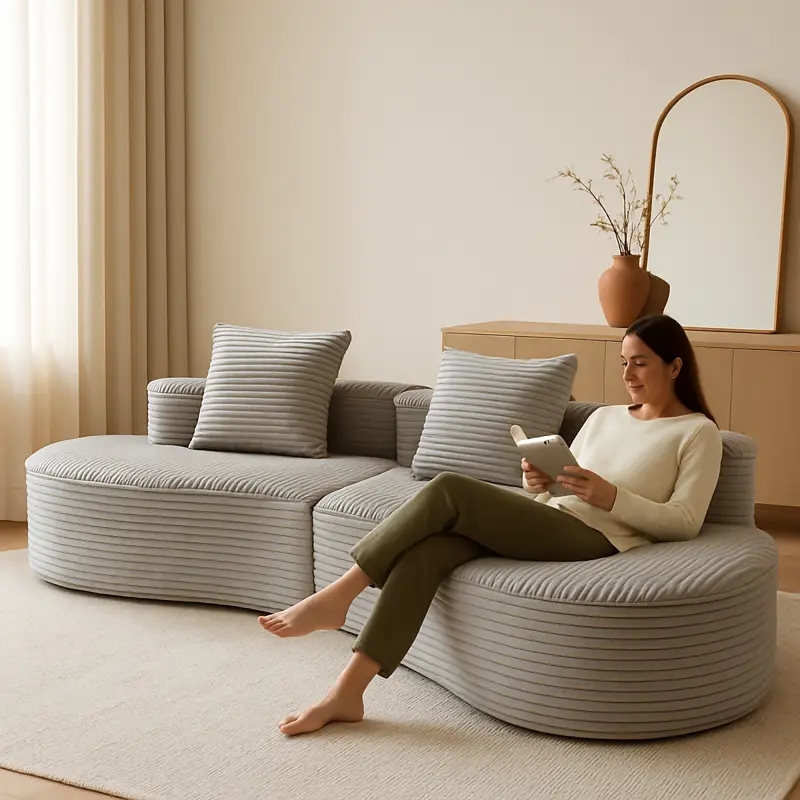 110" Modern Curved Sectional Sofa Couch, Corduroy Cloud Couch with High-Density Foam, 4-Seat Boneless Sofa with Half Moon Design, Comfy Curved Couches for Living Room