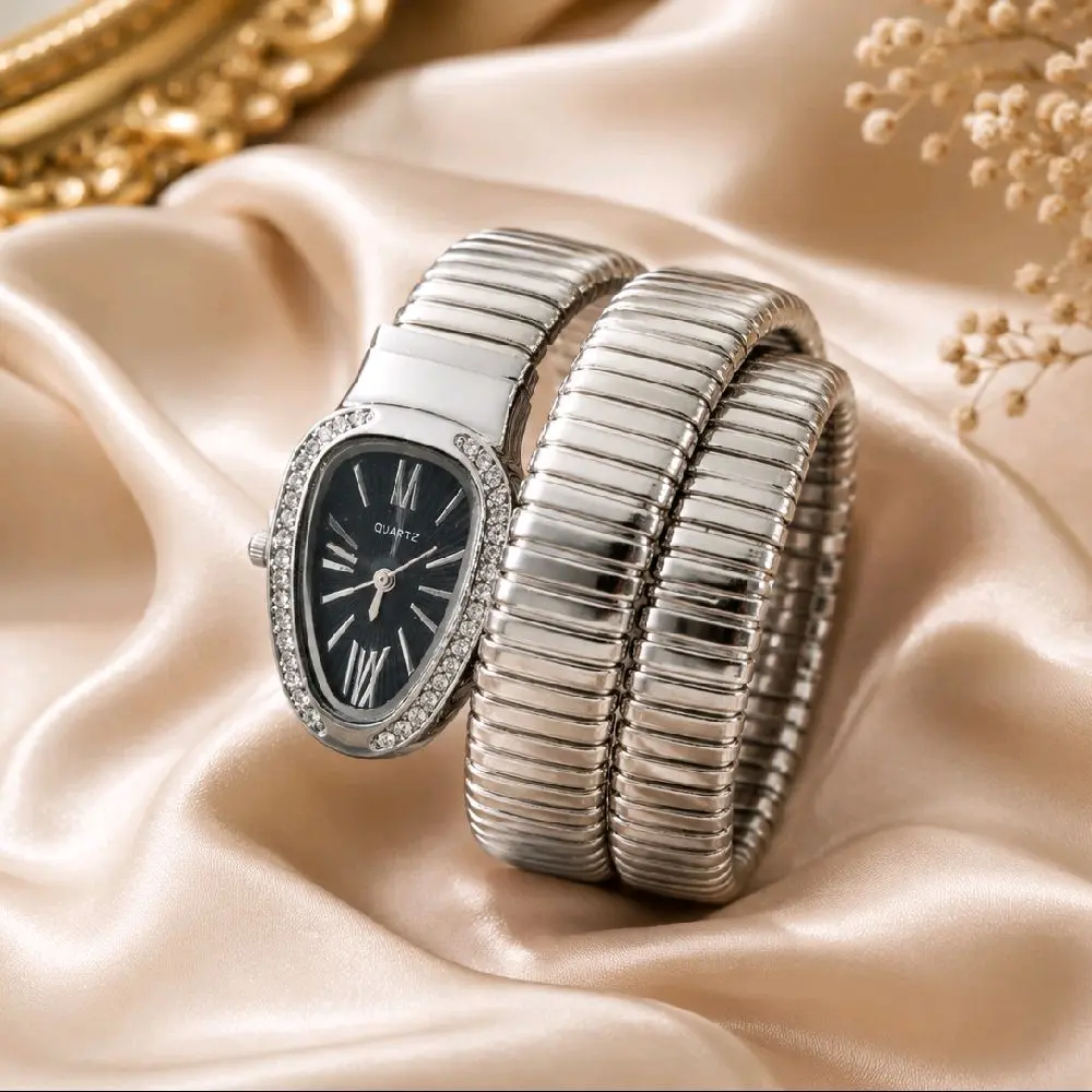 Silver Snake-Style Wrist-Wrapping Watch