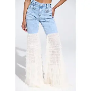 LOOK AT ME GO DENIM PANT WITH RUFFLE BOTTOM