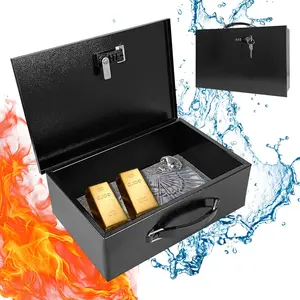 Fireproof Lock Box for Documents, Fire Resistant Safe Fire Safe Box with Dual Combination and Key Lock Document Box with Carrying Handle for Personal Items  , Black