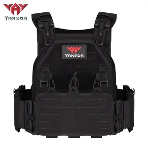 Yakeda VT-6094A 1000D Nylon Tactical Vest for Military Airsoft CS Games & Hunting MOLLE Compatible Laser Cut Design Black Unisex Protective Gear