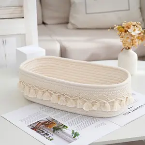 Bohemian Woven Storage Basket, Scalloped Baskets, 1 Count Boho Storage Basket with Hidden Handle, Home Organizer for Living Room, Bedroom and Bathroom