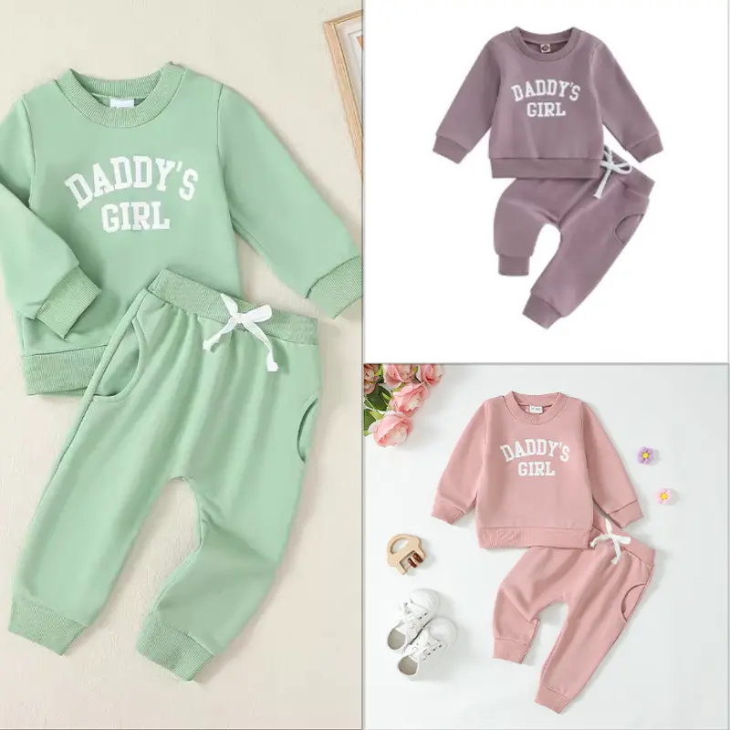 Ready Stock Casual Clothes For  3m-3y Toddler Girls "DADDY'S GIRL" Letter Print Long Sleeve Tops with Pants Set 2Pcs Outfits 22412106