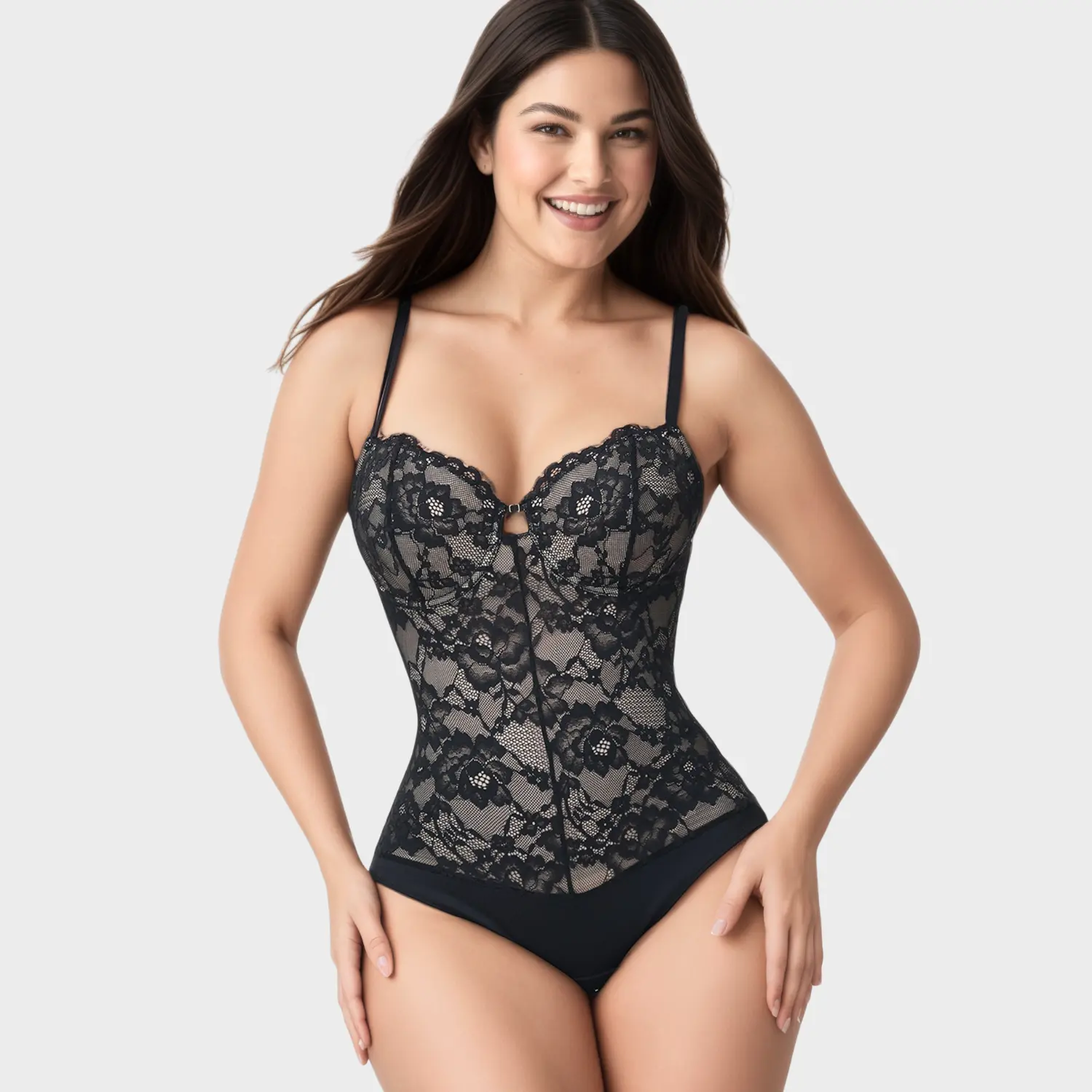 COOSHAPE Women's Gothic Lace Thong Full Bodysuit - Fit Adjustable Straps Shapewear Lingerie with Spaghetti Straps, Thin Comfortable Fabric, Built-In Underwire, Hook-And-Loop Closure, Classic Sexy Style, Adjustable Straps Shapewear Bodysuit